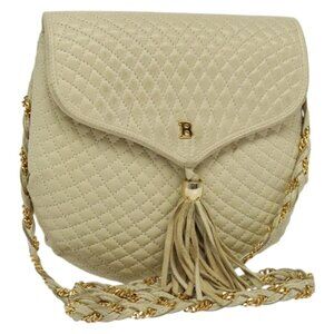 Authentic BALLY Shoulder Bag Leather Beige Gold